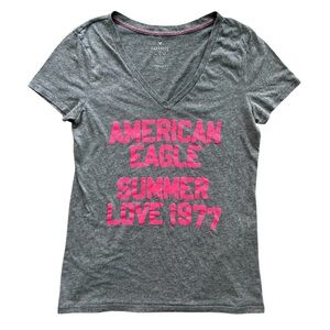 American Eagle Gray Short Sleeve Signature Graphic Tee | Size Large